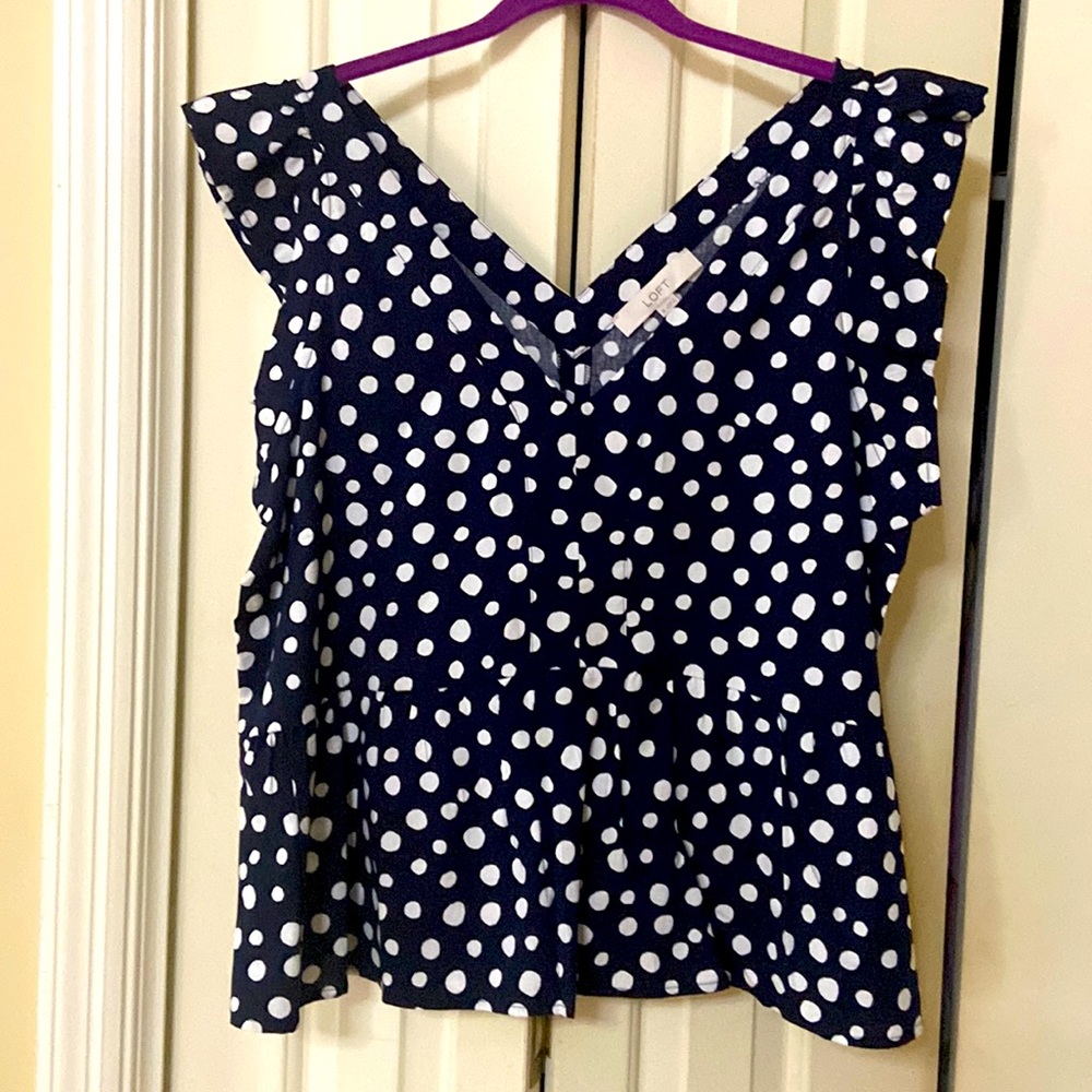 NWOT Loft navy dotted blouse